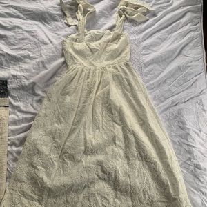 H&M White/Cream Eyelet Cotton Midi Dress with Bowtie Straps